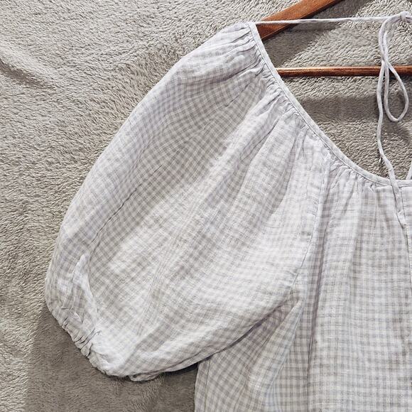 J Crew Womens 100% Linen White Gingham Peri Shadow V Back Shirt Dress Size 6 - Picture 3 of 11